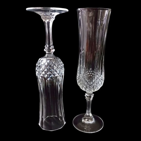 Cristal D Arques Longchamp Champagne Flutes Pair Diamax Crystal Clear France - Picture 16 of 16